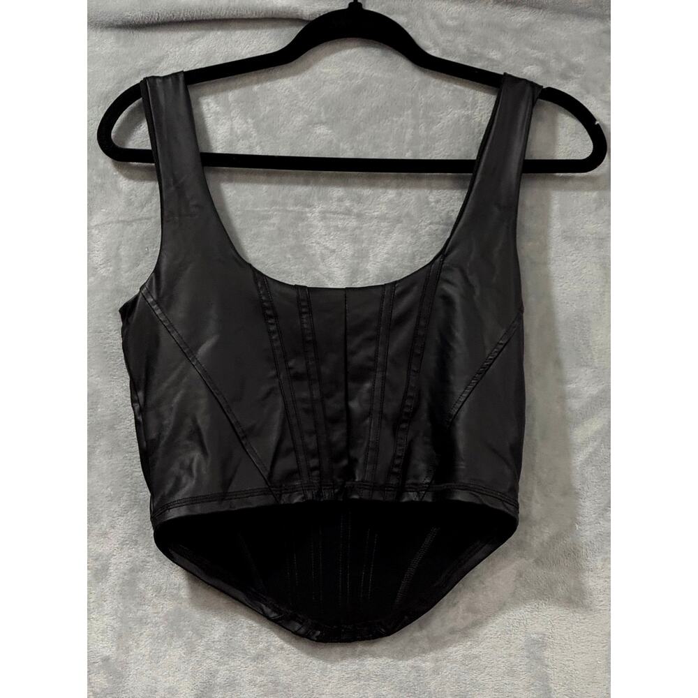 Y2K Forever 21 Faux Leather Corset Top Large Black Biker Goth Clubwear Crop Tank - Picture 3 of 8